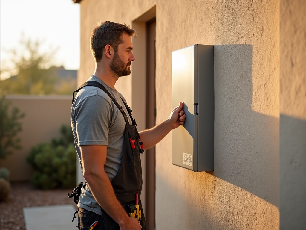 Gilbert, AZ An electrician in Gilbert AZ upgrading an electrical panel on a Val Vista Lakes neighborhood home as part of a full home electrical service