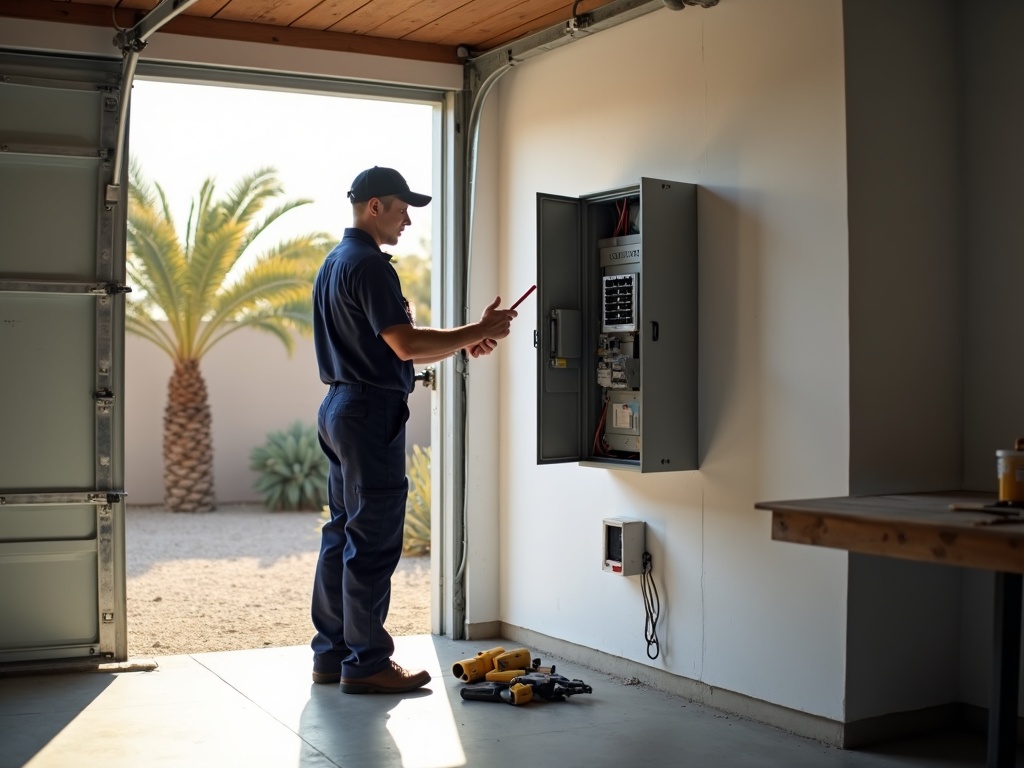 Tempe, AZ A professional electrician performing an electrician in Tempe AZ panel upgrade service call in the Sunburst Farms neighborhood of South Tempe