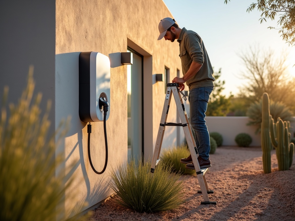 Tempe, AZ An EV charger installation by a licensed electrician in Tempe AZ on a Warner Ranch area home near Warner Road and McClintock Drive