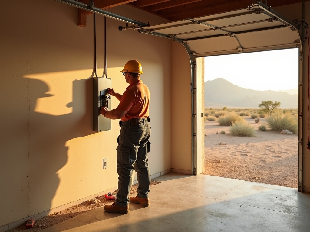 Mesa, AZ A licensed electrician in Mesa AZ performing a residential panel upgrade as part of a professional electrician in Mesa AZ service call in the Las Sendas neighborhood