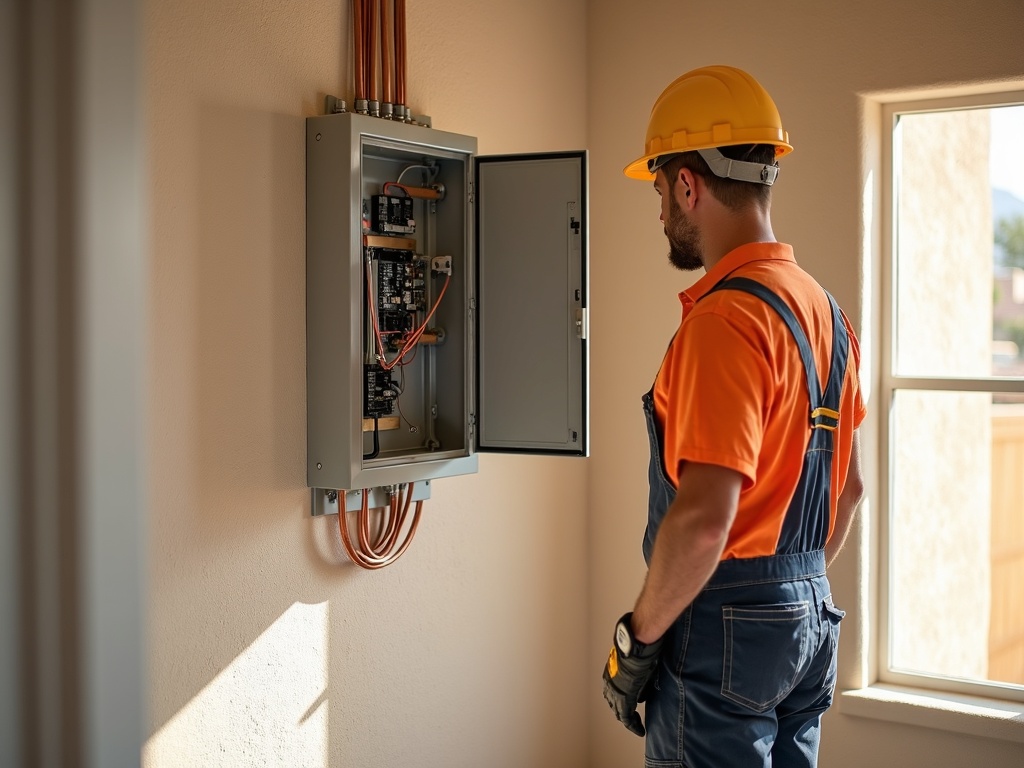 Fountain Hills, AZ A licensed electrician in Fountain Hills AZ performing a panel upgrade inside a custom FireRock Country Club estate near the McDowell Mountains