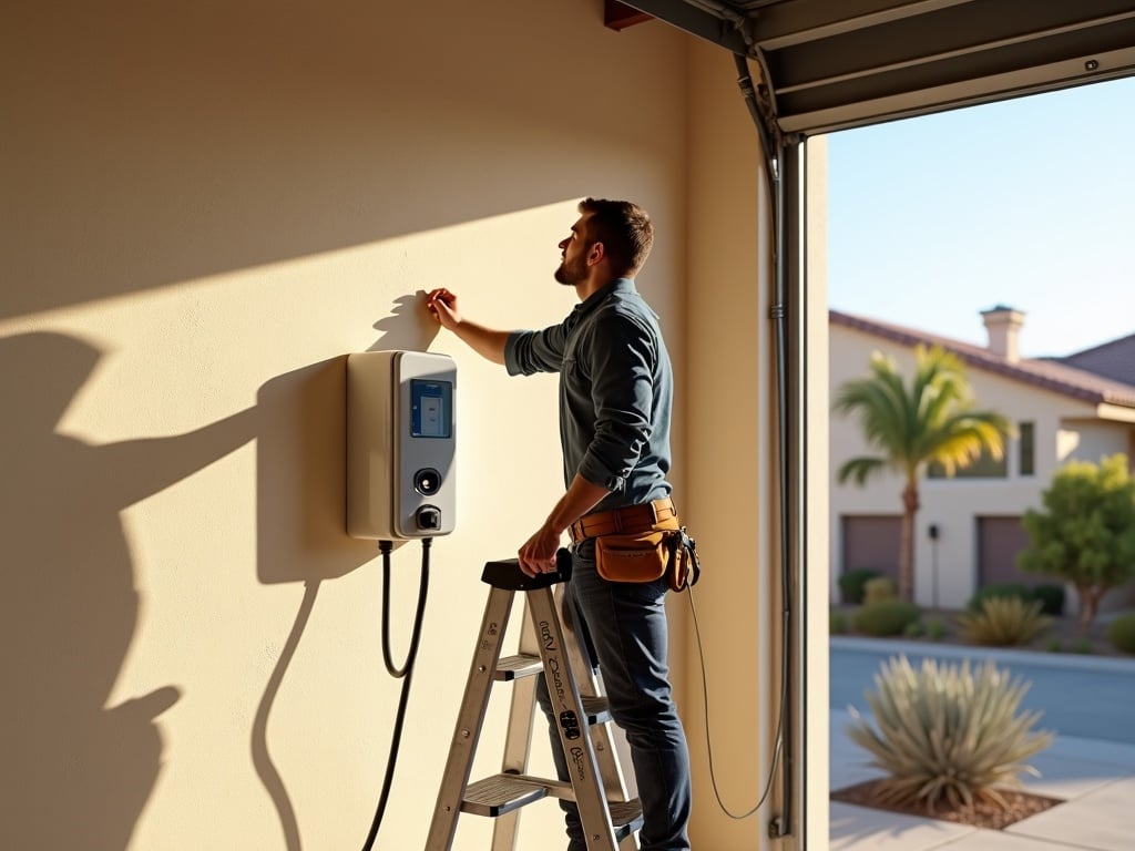 Glendale, AZ Electrician completing an electrical contractor Glendale AZ EV charger installation in the Hillcrest Ranch neighborhood