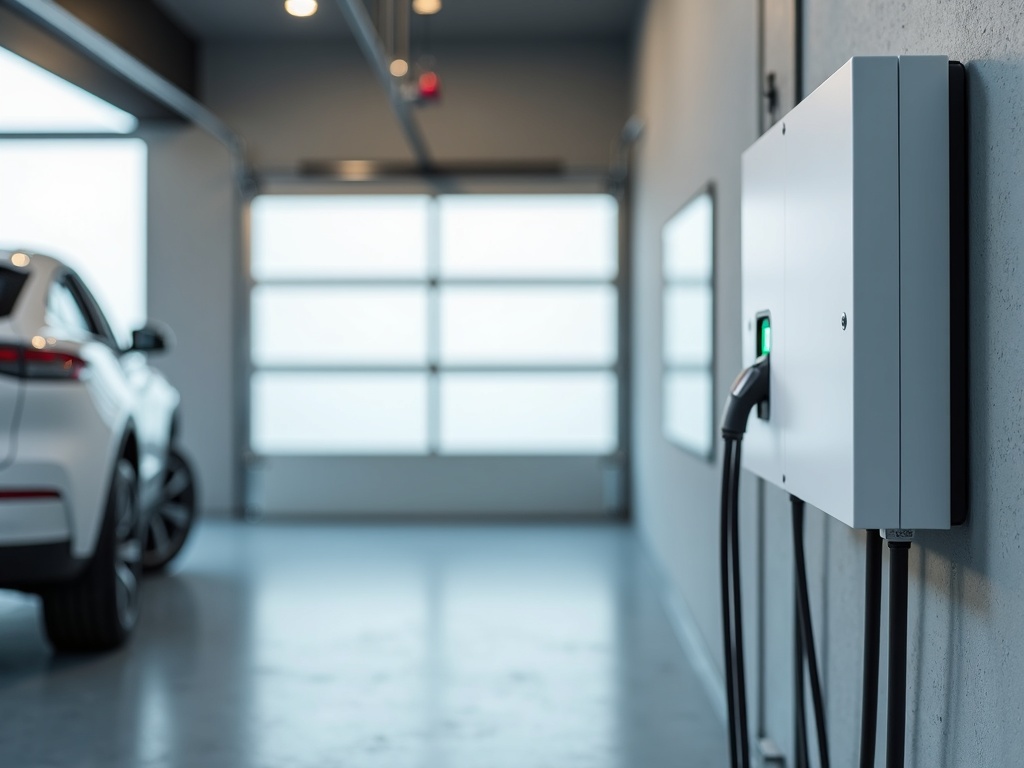 Electrical Panels & Power Upgrades A new sub-panel and Level 2 EV charger installed side by side in a modern Scottsdale garage as part of a complete electrical panels and power upgrades project