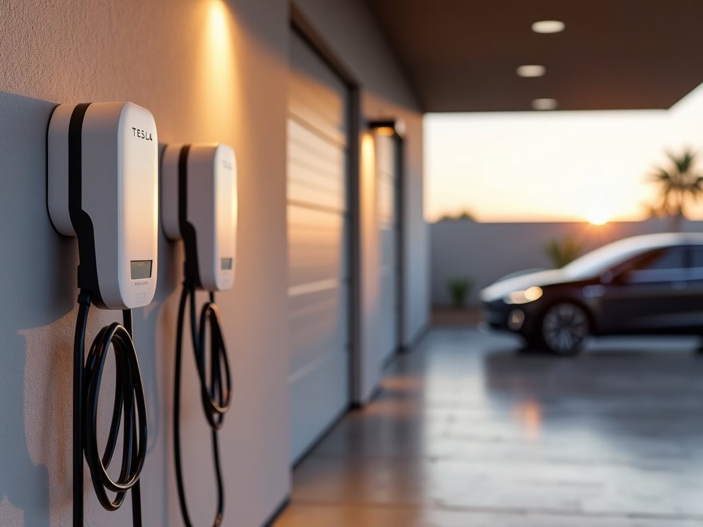 A dual EV charger installation completed by a professional electrician in a North Phoenix AZ residential garage — electrician in Phoenix AZ