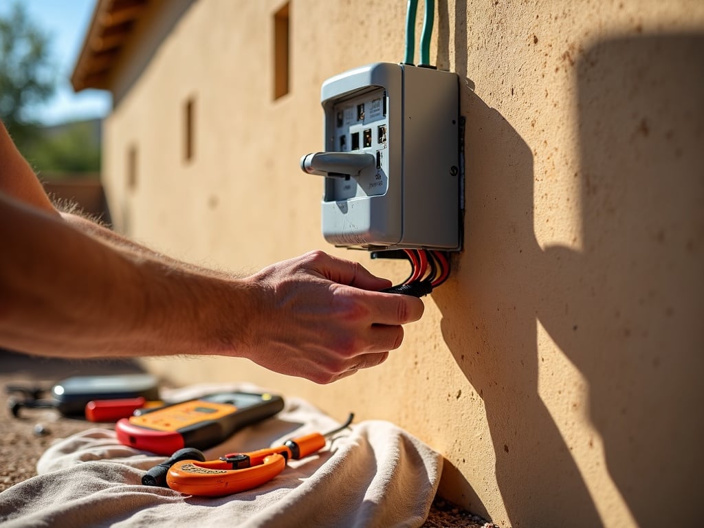 Backup Power & Generators A licensed electrician installing an automatic transfer switch as part of a residential backup power and generators system in Scottsdale, Arizona