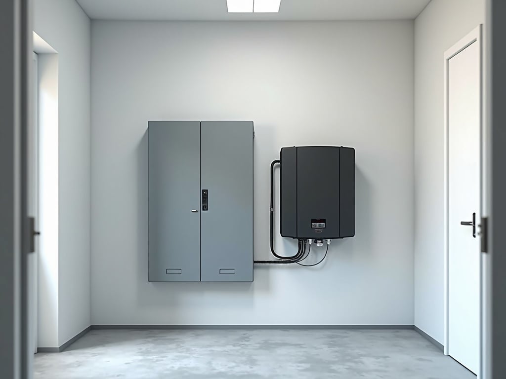 Backup Power & Generators A neatly installed electrical panel with a transfer switch and battery storage unit supporting a residential backup power and generators setup in Maricopa County
