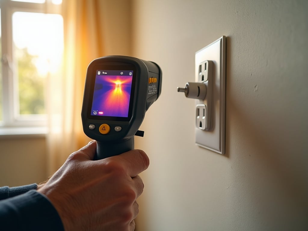 Emergency Electrical Repairs A licensed electrician using thermal imaging equipment to detect hidden hot spots as part of emergency electrical repairs in a residential home.