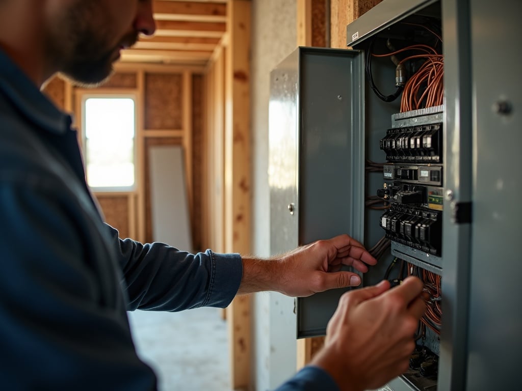 New Construction Wiring Electrician organizing and labeling a new residential electrical panel as part of a new construction wiring project in <span class="av_sa_city">Scottsdale</span>, <span class="av_sa_state">AZ</span>