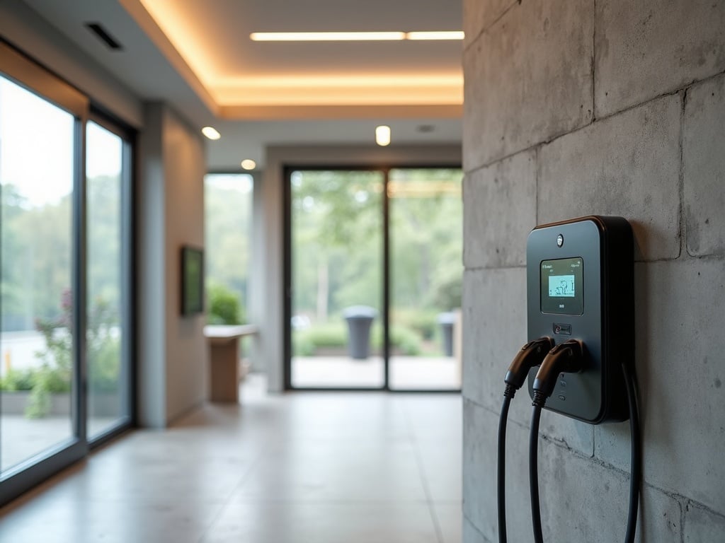 Tenant Improvement Electrical Completed tenant improvement electrical work including recessed LED lighting and EV charger installation in a modern commercial space