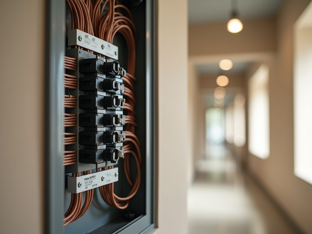 Close-up view of a completed commercial panel upgrade showing organized circuit breakers inside a Scottsdale area commercial building.