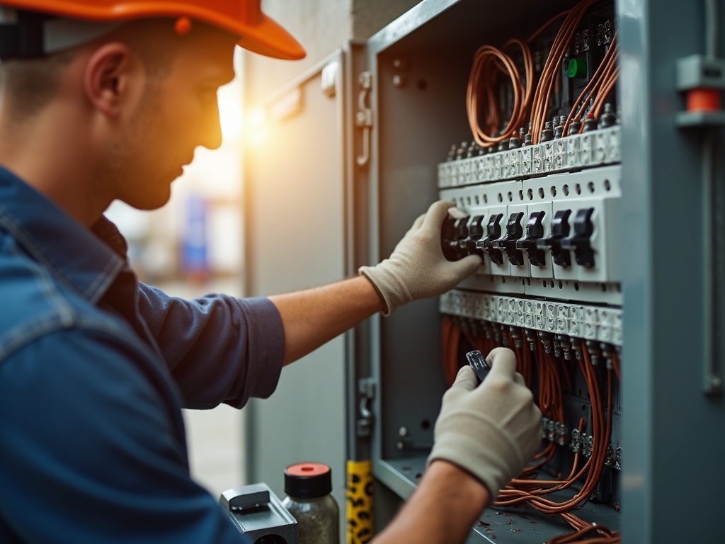 Retail Electrical Services A skilled electrician organizing circuit breakers inside a retail electrical panel during a commercial retail electrical services upgrade in Maricopa County, AZ
