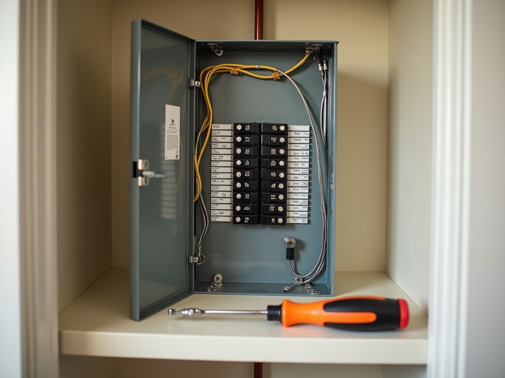 A cleanly installed commercial electrical panel ready for final inspection as part of a complete office build-out electrical services project in the greater Scottsdale area