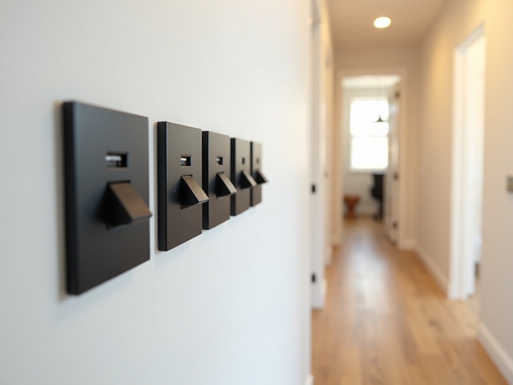 Outlet & Switch Repair & Installation Freshly installed smart switches and USB outlets on a white hallway wall as part of a complete outlet and switch repair and installation project in a Scottsdale home