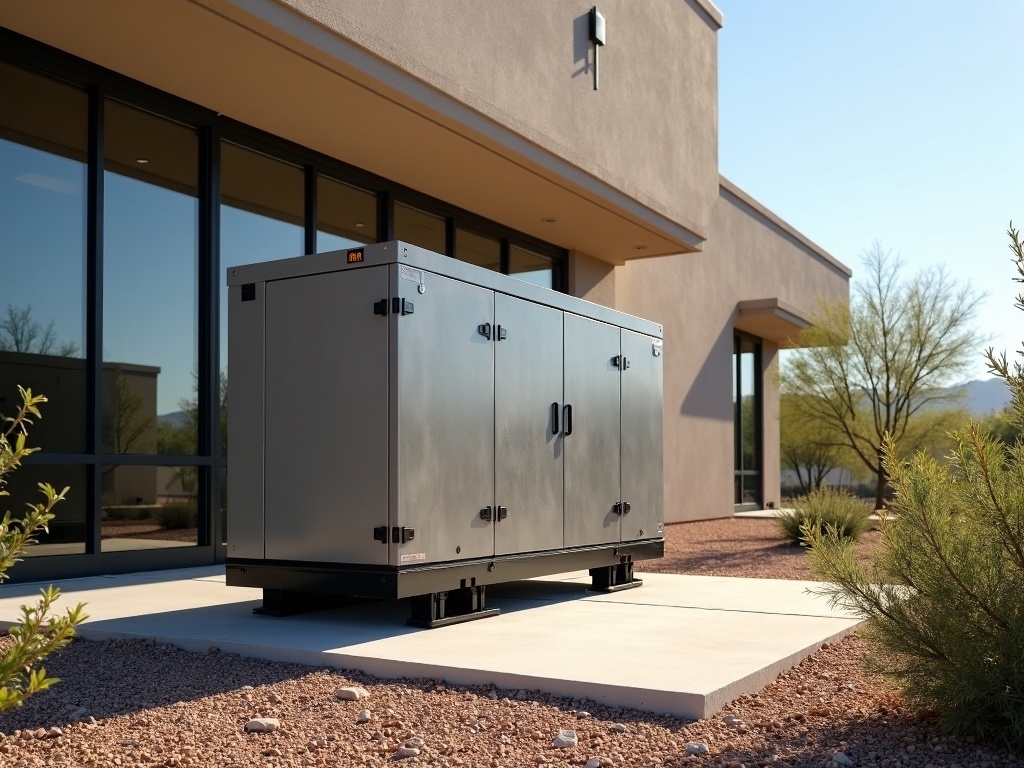 A commercial standby generator installed outside a Maricopa County medical office building as part of comprehensive medical and dental office electrical services to ensure zero-downtime backup power