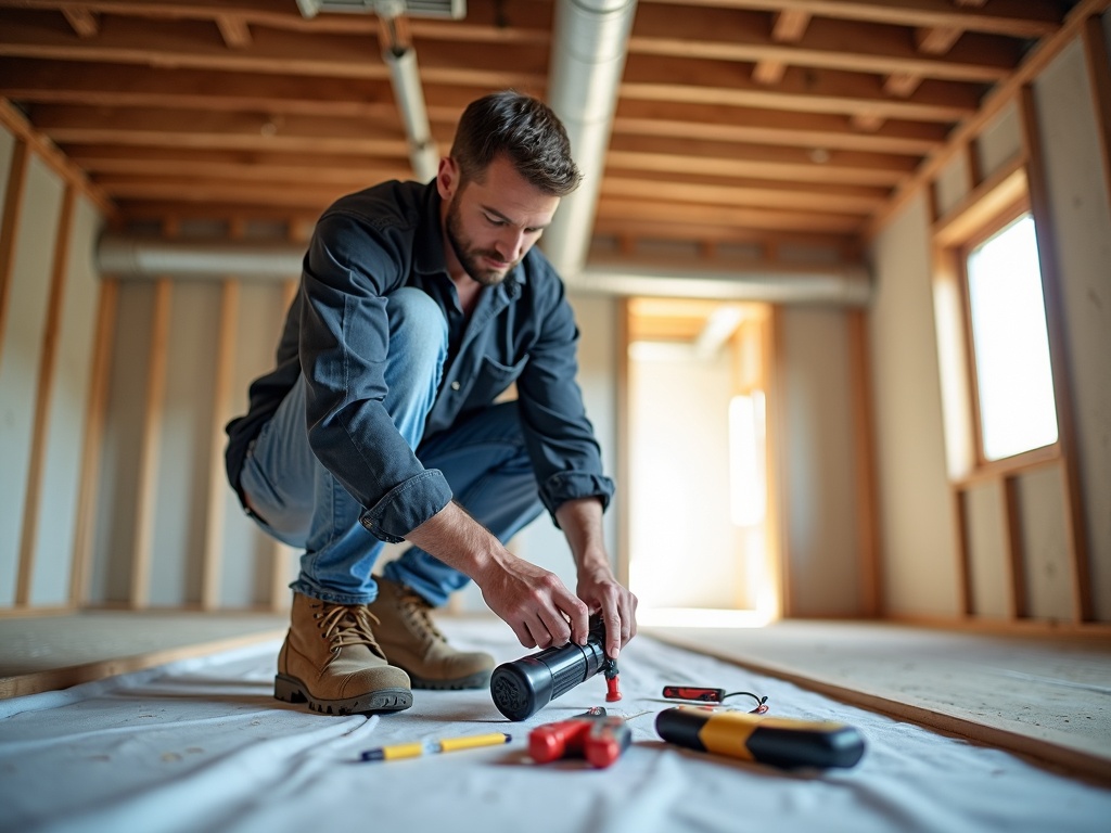 Electrician performing track and accent lighting installation during a residential remodel with open ceiling access and proper wiring technique