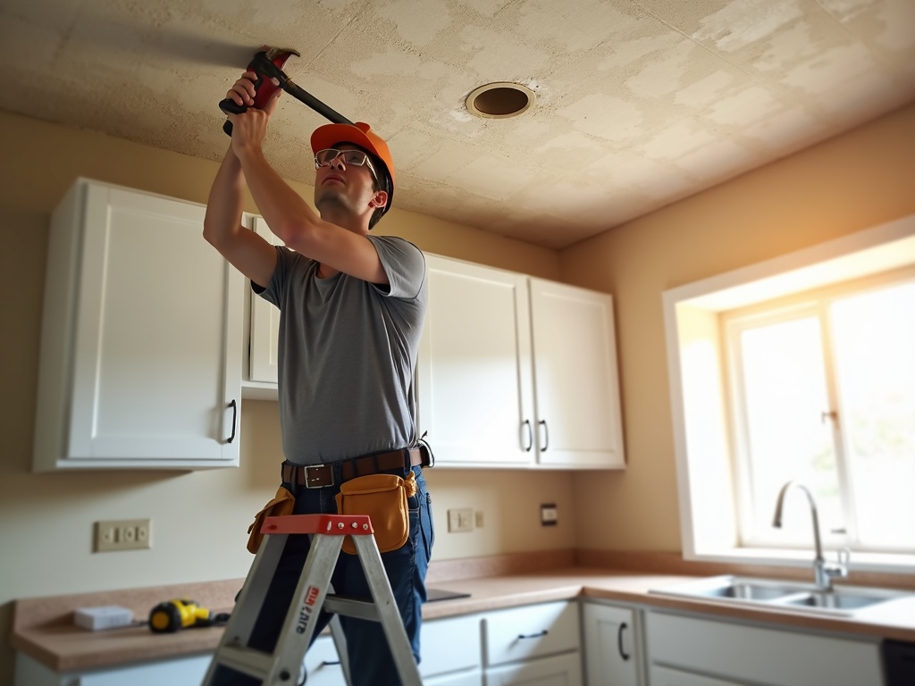 Recessed Lighting Installation Licensed electrician performing a recessed lighting installation in a Scottsdale residential kitchen, cutting a precise opening in the ceiling