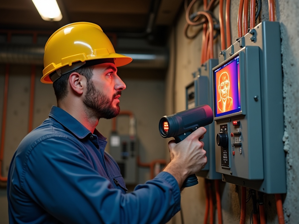 Restaurant Electrical Services A technician using thermal imaging to identify electrical hazards during a restaurant electrical services inspection at a Scottsdale-area commercial property.