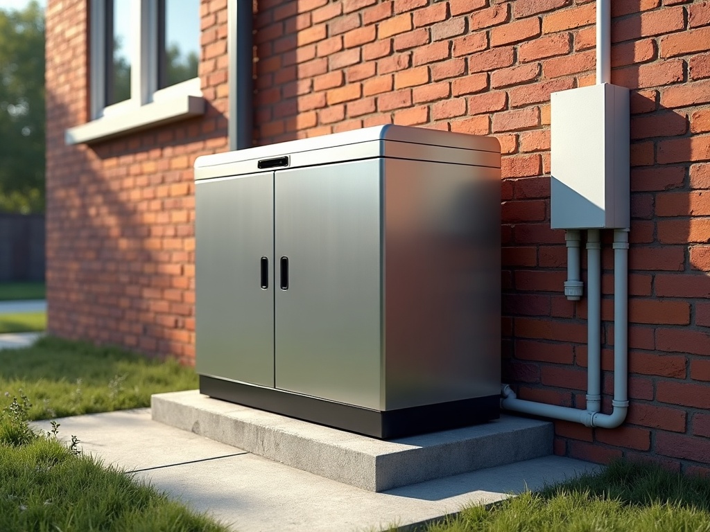 A completed natural gas backup generator installation installation beside a commercial building in Maricopa County, showing a clean concrete pad and professional weatherproof conduit runs.