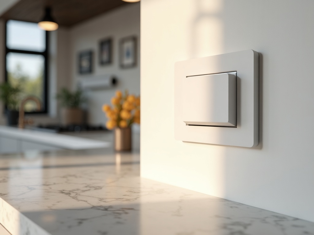 Smart Switches & Dimmers Installation A sleek smart switches and dimmers installation detail in a modern Arizona kitchen with recessed lighting and marble countertops