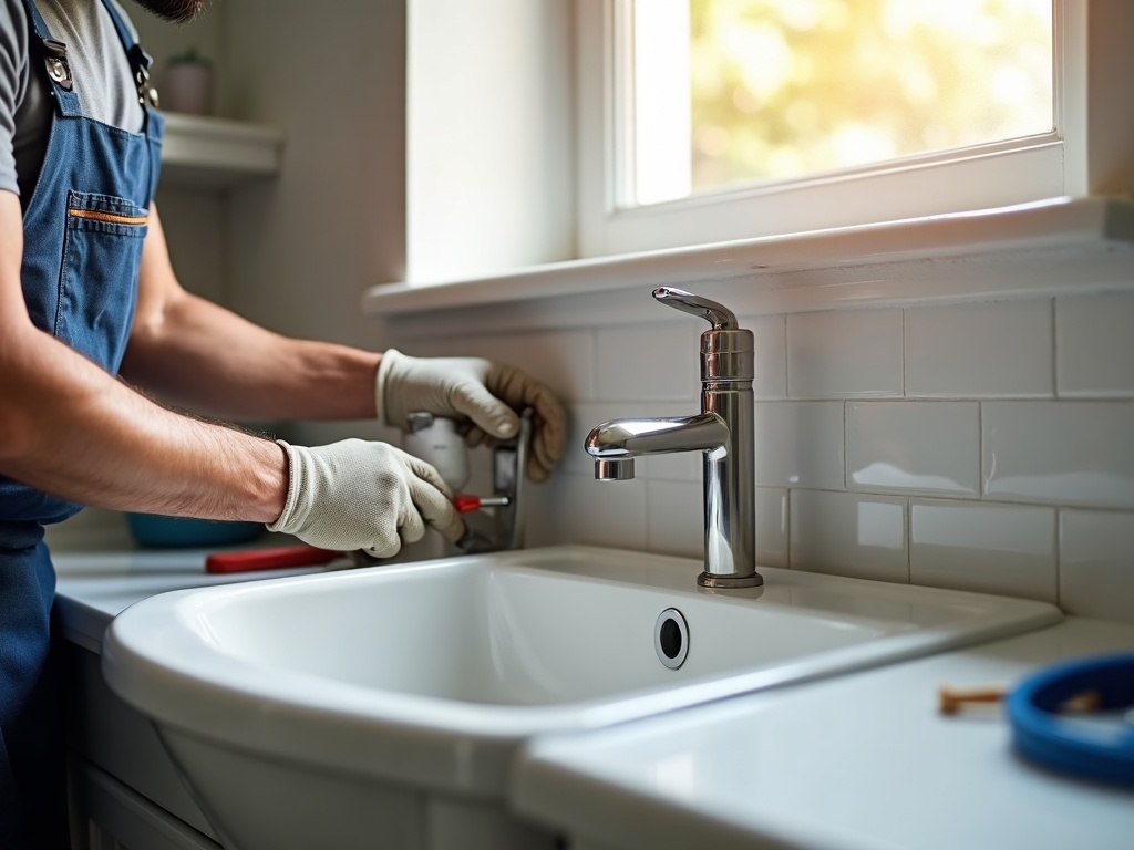 A licensed electrician installing GFCI outlet protection as part of a kitchen and bathroom electrical remodel in an Arizona home