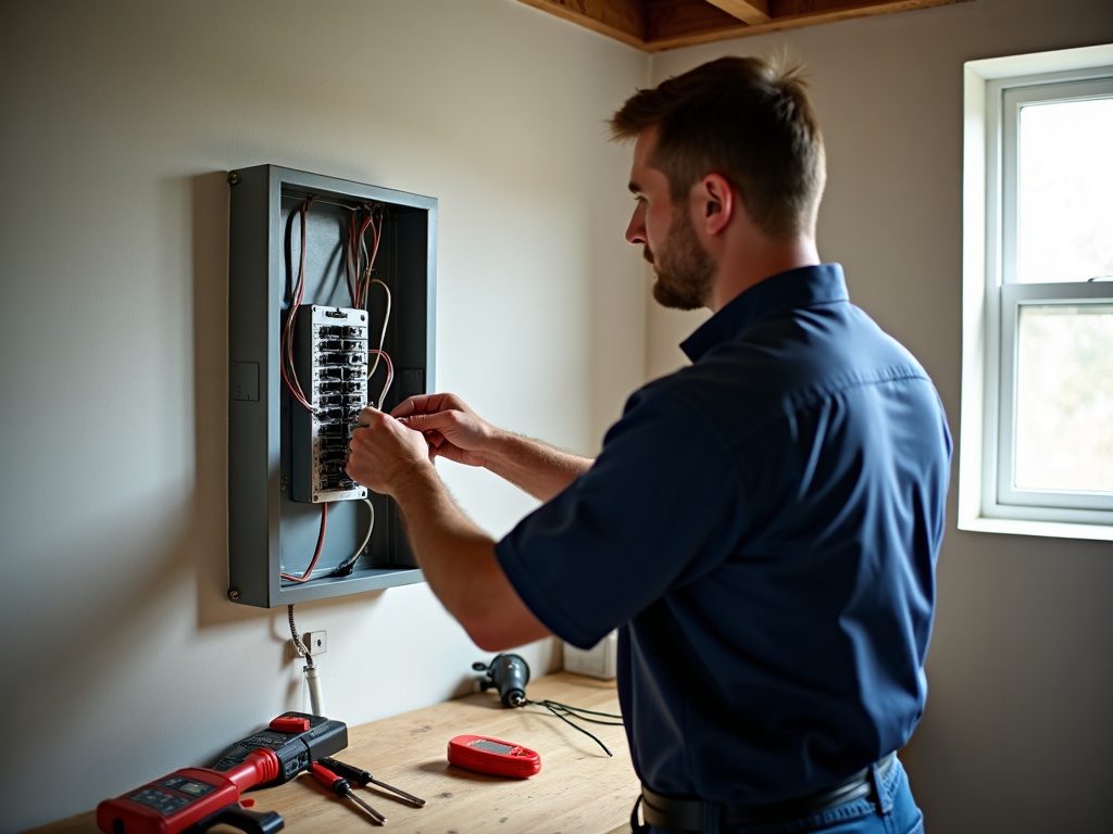 Whole-Home Backup Power A licensed electrician installing a transfer switch at a residential panel as part of a whole-home backup power system upgrade in Scottsdale Arizona