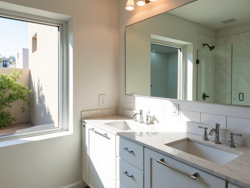 Room Additions & Renovations Electrical Freshly installed recessed lighting and GFCI outlets in a renovated master bathroom completed through professional room additions and renovations home electrical services.