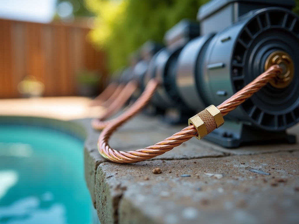 Pool, Spa & Hot Tub Electrical Properly installed copper bonding connections at a residential pool equipment pad, a critical safety component of pool, spa & hot tub home electrical services throughout Maricopa County, AZ