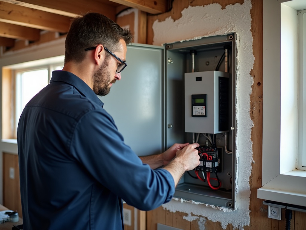 A licensed electrician installing an automatic transfer switch as part of a whole-home emergency backup power system in a Scottsdale Arizona home