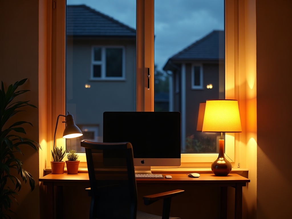 A modern home interior remaining fully powered by a whole-home emergency backup power system during a nighttime outage in Maricopa County Arizona