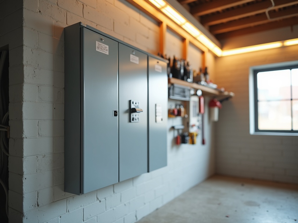 A licensed electrician installing a subpanel for a detached structure electrical service inside a timber-framed workshop in a Scottsdale backyard