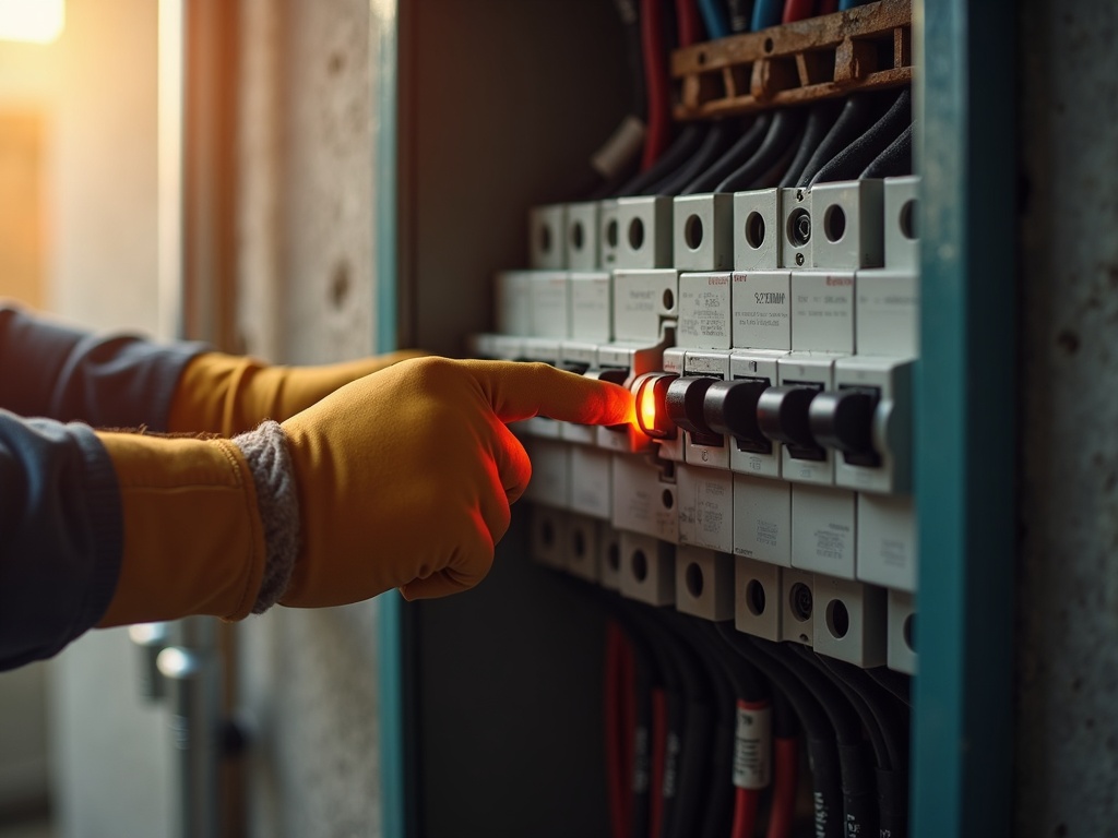 A licensed electrician using a thermal camera to diagnose common home electrical problems inside a residential electrical panel in a Scottsdale home