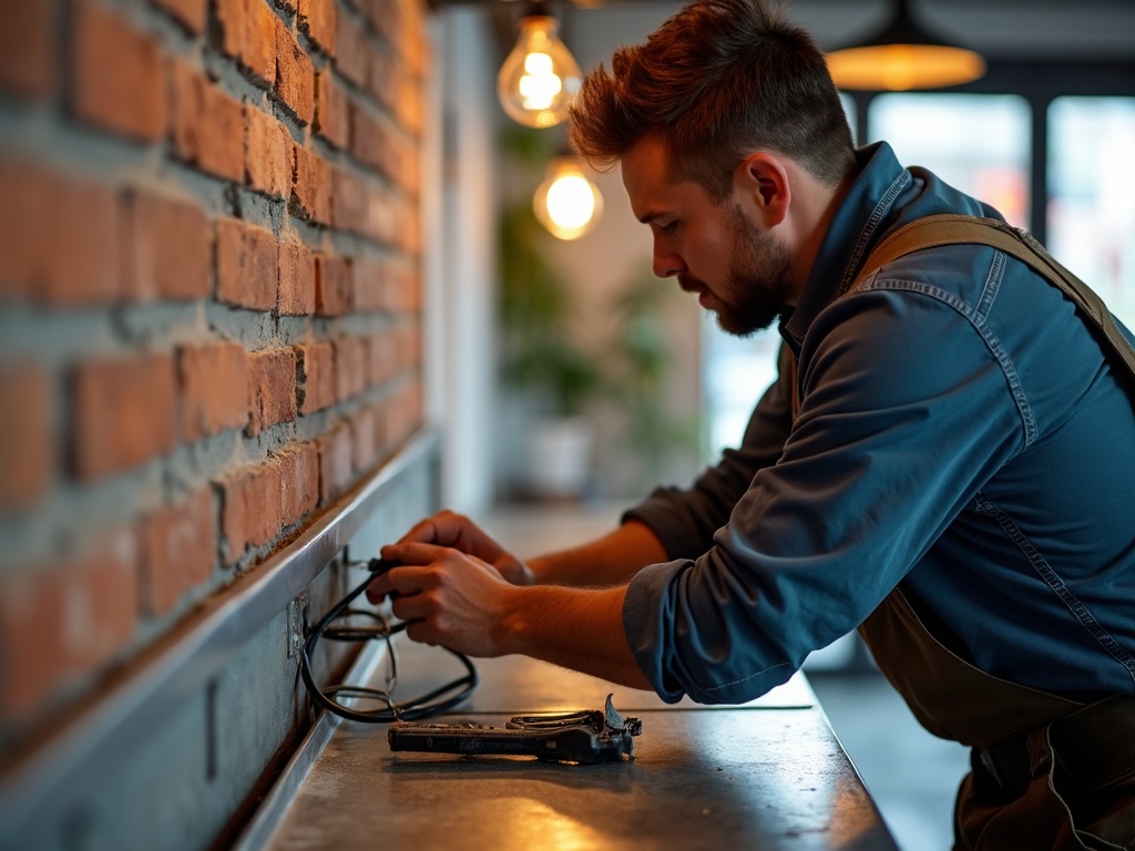 Coffee Shop Electrical Wiring: Why Espresso Equipment and POS Systems Need Their Own Circuits A licensed electrician installing dedicated circuits for coffee shop electrical wiring inside a modern Scottsdale café with an espresso machine visible in the background.