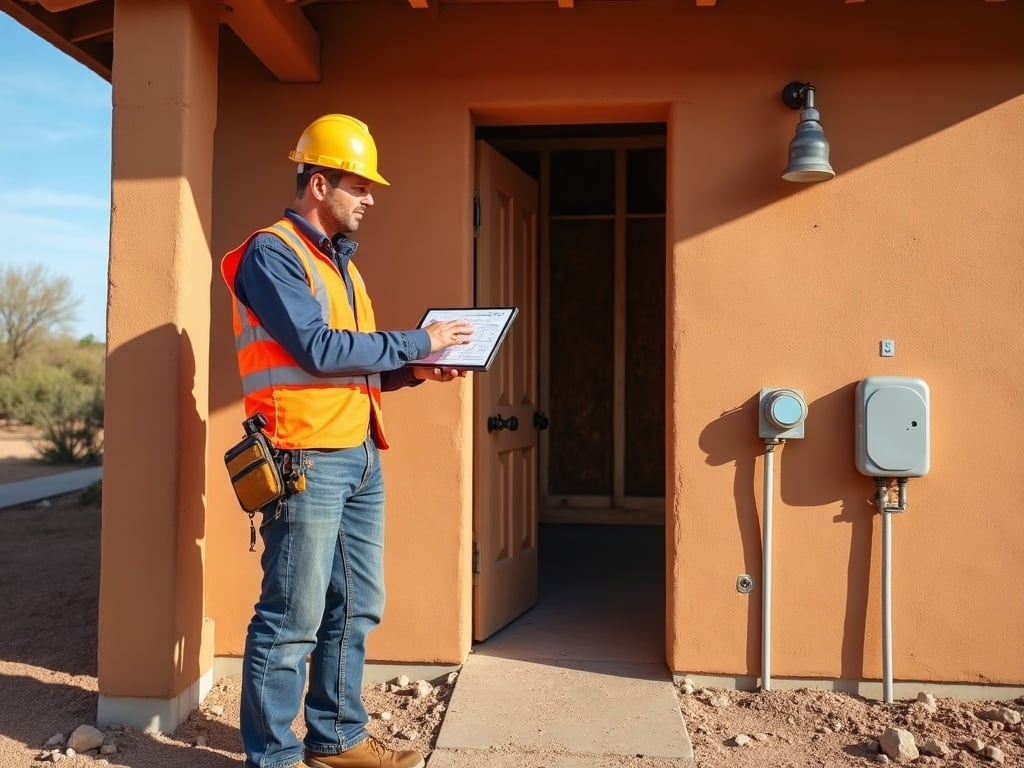Pre-Construction Electrical Planning: Why the Decisions You Make Before Framing Are the Most Important A licensed electrician reviewing construction blueprints inside a wood-framed home during pre construction electrical planning in Scottsdale AZ