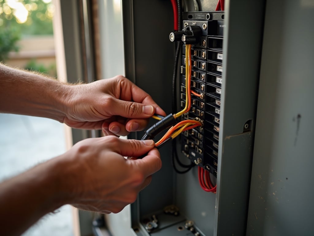 JuiceBox EV Charger Installation: What the Wiring Job Actually Involves A licensed electrician completing a juicebox ev charger installation on a garage wall in Scottsdale, Arizona, with a white EV visible in the background.