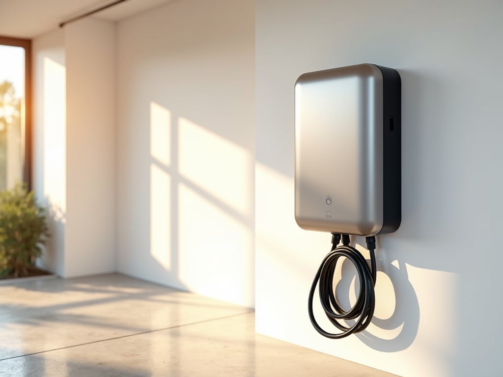 JuiceBox EV Charger Installation: What the Wiring Job Actually Involves A licensed electrician completing a juicebox ev charger installation on a garage wall in Scottsdale, Arizona, with a white EV visible in the background.