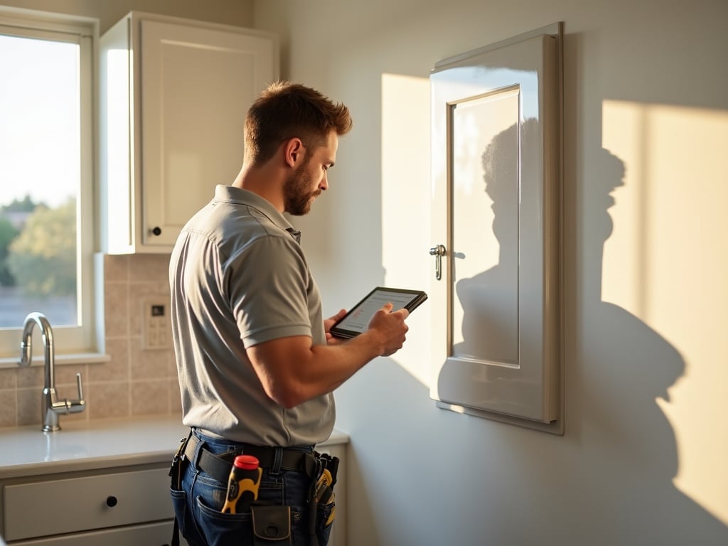 What Is a Panel Health Check — and Why Every Arizona Home Should Have One A licensed electrician performing a panel health check with a thermal imaging camera inside a residential electrical panel in an Arizona home.