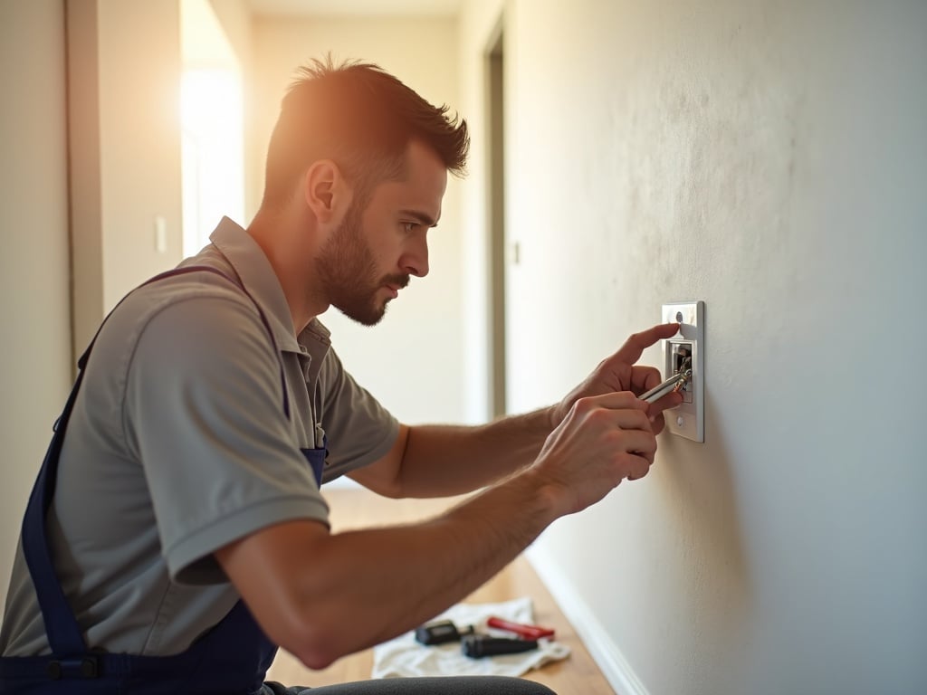 Occupancy Sensors and Motion-Activated Switches: When They Make Sense and How They're Wired Licensed electrician performing occupancy sensor switch installation in a modern occupancy sensor switch installation project inside a Scottsdale home hallway