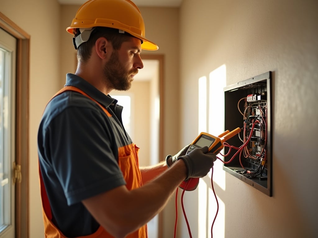 Licensed electrician performing occupancy sensor switch installation in a modern occupancy sensor switch installation project inside a Scottsdale home hallway