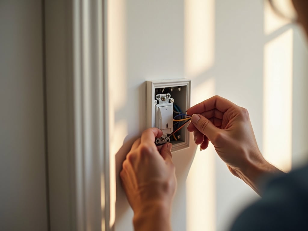A licensed electrician installing an LED-rated dimmer switch in a Scottsdale home as part of a led lighting energy savings upgrade project