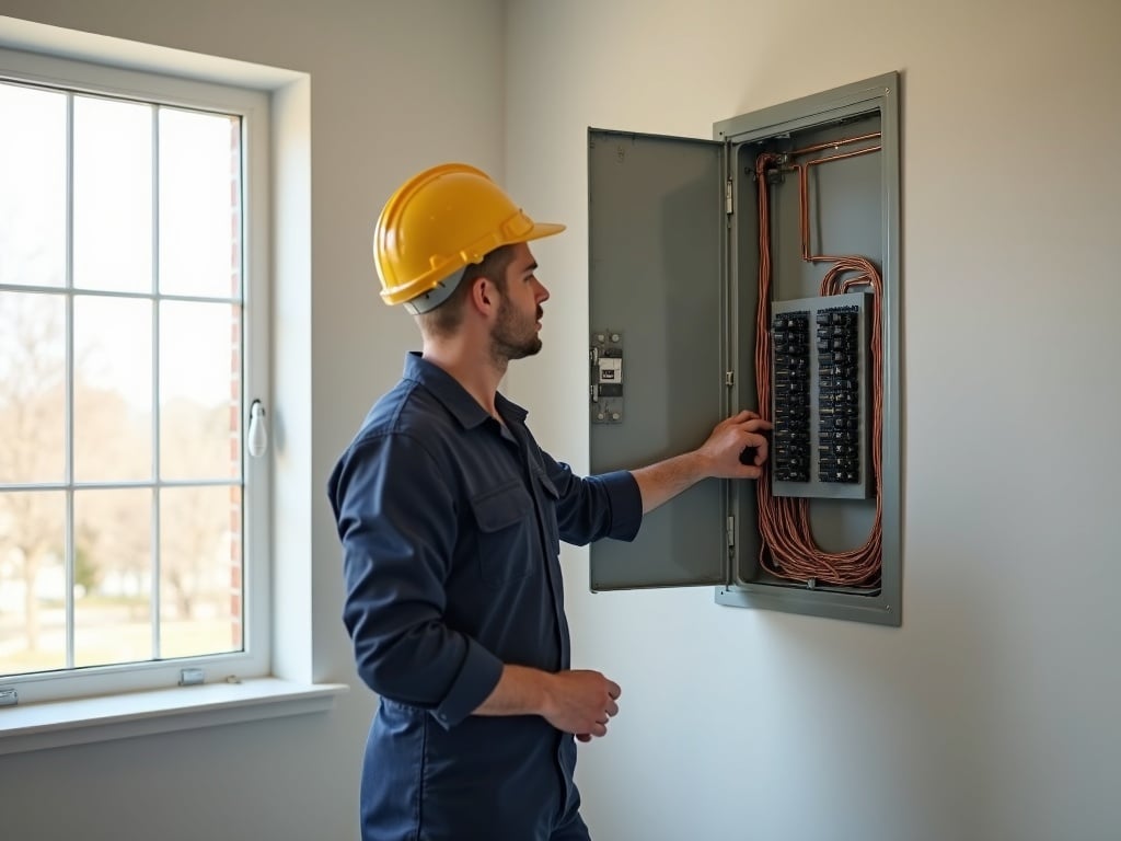 Is Your Breaker Panel Actually Up to Code — or Just Passing a Visual Glance? A licensed electrician using a thermal imaging camera to inspect a residential breaker panel, checking whether the panel is up to code in a is my breaker panel up to code inspection