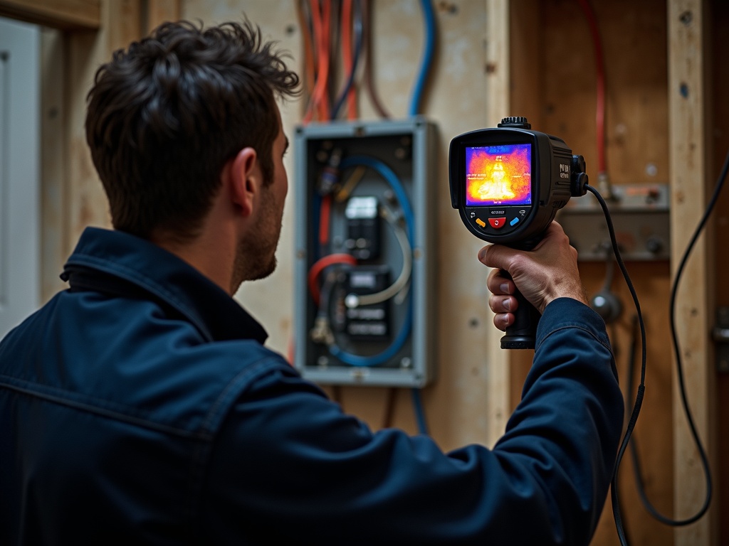 Licensed electrician performing a mislabeled breaker panel fix inside a residential home in