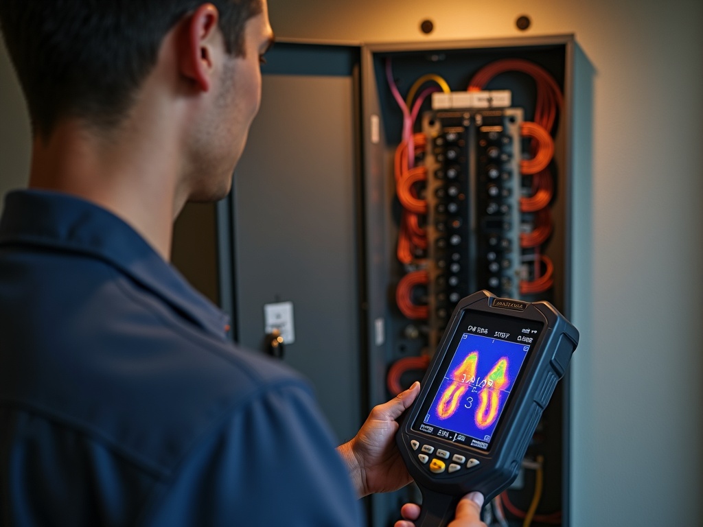 is 200 amp service enough for a modern home — A licensed electrician inspecting a residential breaker panel to determine if 200 amp service is enough for a modern home in Scottsdale, AZ