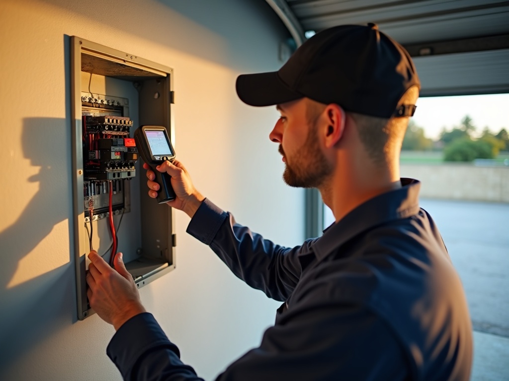A licensed electrician using thermal imaging to inspect a residential electrical panel — checking the lifespan of electrical panel components in an Arizona home
