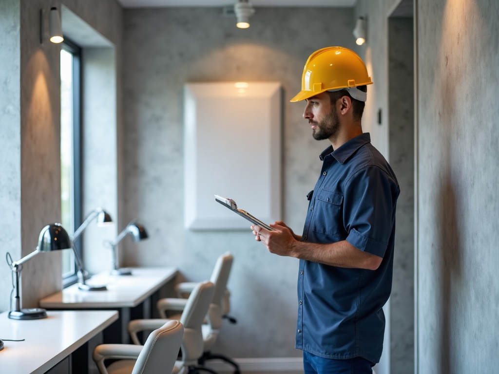 Nail Salons and Barbershops: Why Your Electrical Service Needs a Closer Look A licensed electrician inspecting a commercial electrical panel inside a modern nail salon, representing professional nail salon electrical service
