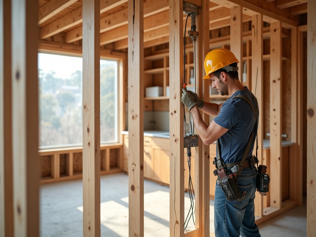 Kitchen Remodel Electrical: The Circuits You Need Before the Countertops Go In A licensed electrician completing kitchen remodel electrical rough-in work inside open wall framing of a high-end Scottsdale kitchen.