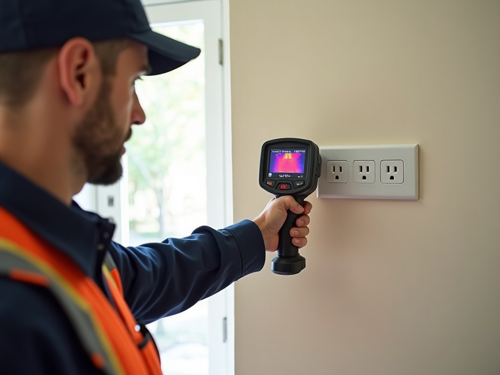 What Thermal Imaging Finds Inside Your Walls That a Visual Inspection Misses Licensed electrician using a thermal imaging camera to perform an electrical system due diligence inspection on a residential panel