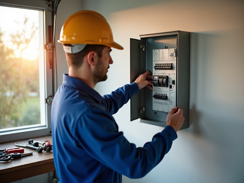 Does an Electrical Upgrade Actually Increase Your Home's Resale Value? a licensed electrician performing an does electrical upgrade increase home value inspection on a modern panel in a Scottsdale home garage