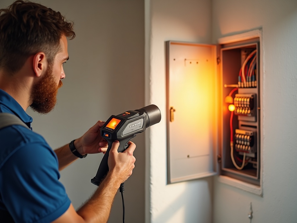 Does an Electrical Upgrade Actually Increase Your Home's Resale Value? a licensed electrician performing an does electrical upgrade increase home value inspection on a modern panel in a Scottsdale home garage
