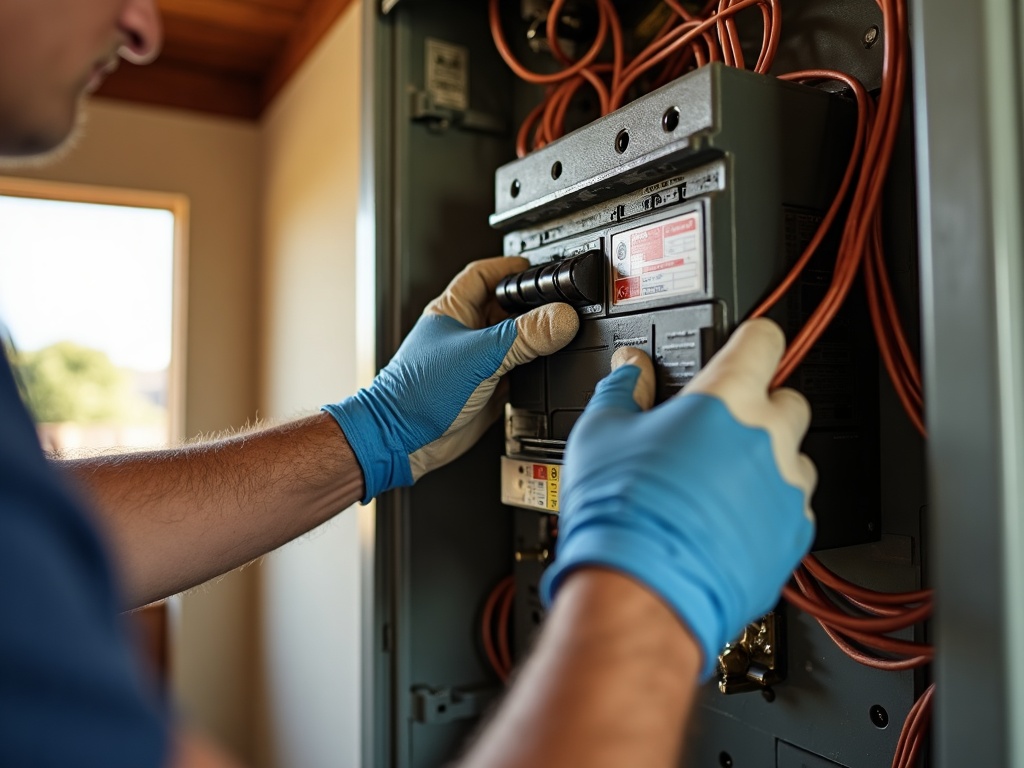 The Real Risks of Hiring an Unlicensed Electrician in Arizona A licensed electrician using a thermal imaging camera to inspect a residential electrical panel — the kind of professional diagnostic that protects homeowners from the dangers of unlicensed electrical work