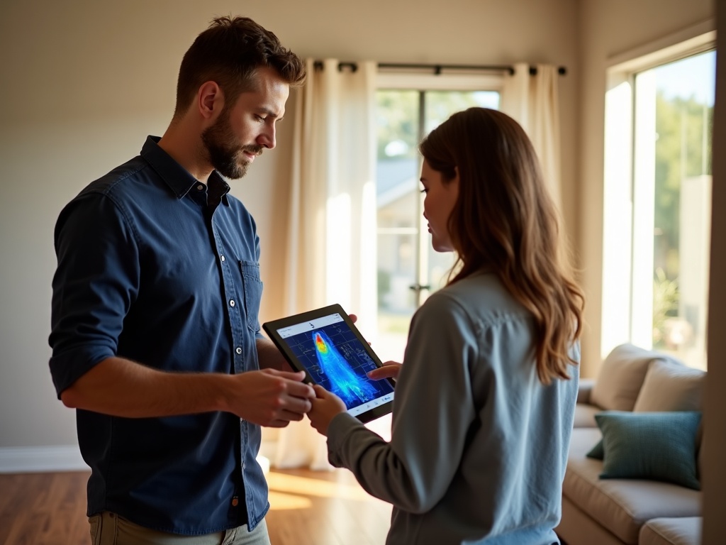 The Real Risks of Hiring an Unlicensed Electrician in Arizona A licensed electrician using a thermal imaging camera to inspect a residential electrical panel — the kind of professional diagnostic that protects homeowners from the dangers of unlicensed electrical work